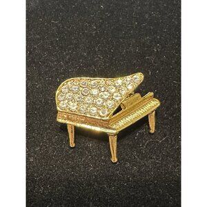 Rhinestone Piano Brooch Clear Gold  Tone Baby Grand Pin Musical Jewelry Music